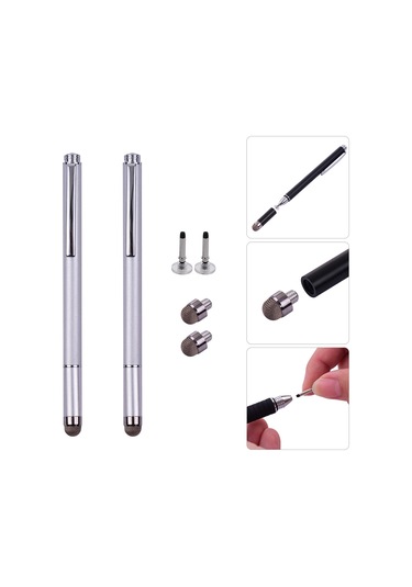 Singree 2si 1 Arada Fiber Ve Disk Uçlu Stylus Kalem Tüm Kapasitif Cihazlar İçin 2li Gümüş