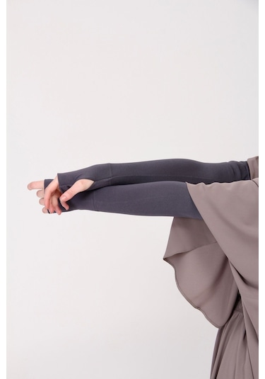 Parmak Geçmeli 45cm Likralı Penye Kolluk 1 Çift Füme