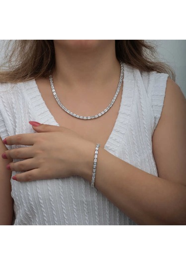 Casera's Gümüş Beyaz Taşlı Su Yolu Kadın Set Csr2185457 Gümüş