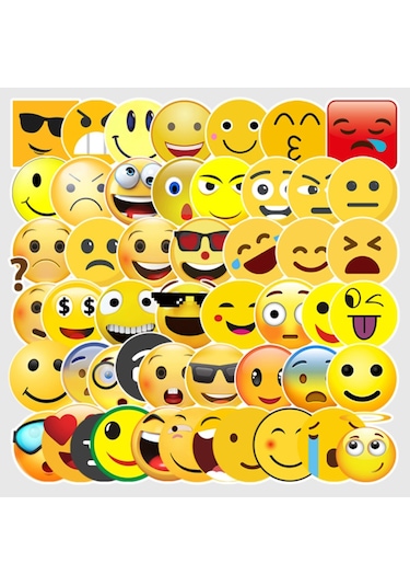 50 Adet Tekrarsız Emojiler Kalite Pvc Sticker Süs 07
