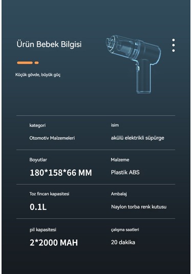 Akülü Mini Şarjlı Dik Süpürge - Siyah