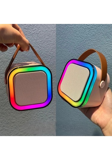 Bluetooth Karaoke Mikrofonlu Hoparlör Seti Rgb Led Işıklı Kablosuz Mikrofon Şarjlı