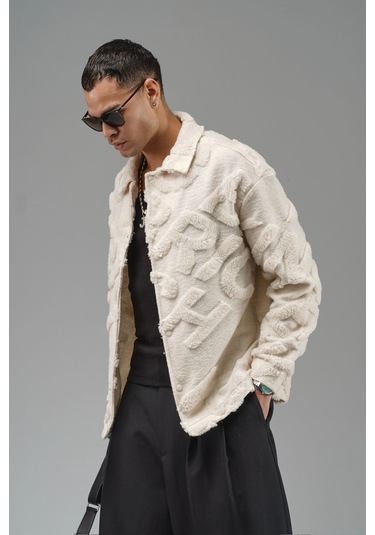 Oversize Önü Çıtçıt Kapamalı Astarsız Ve Cepsiz Peluş Ceket Krem