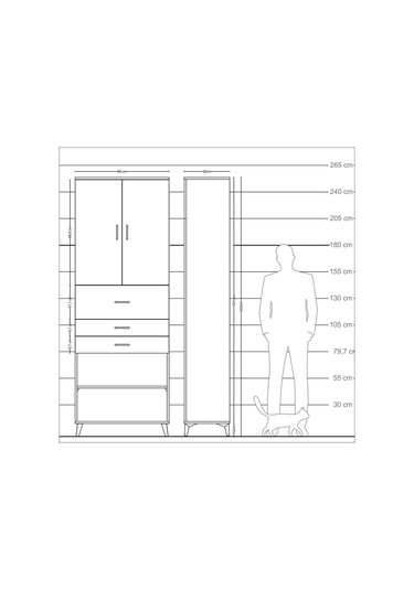 Arges Dolap 4 Raflı 3 Çekmeceli 2 Kapaklı 88x30x243 Çam-çam Aytası