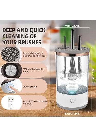 Didadodo Usb Şarjlı Otomatik Döner Makyaj Fırçası Temizleyici - Tüm Boyutlar İçin Uygun Şeffaf Küçük Boyutlar İçin Uygun Şeffaf