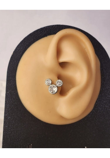Mickey Mouse Silver Modeltragus Helix Piercing Ear Cuff Kıkırdak Çelik Küpe Silver