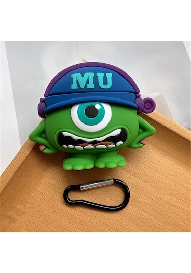 Apple Airpods Pro 3. Nesil 2025 Uyumlu Figürlü Silikon Kılıf Anahtarlıklı Kılıf Kahverengi - Yeşil