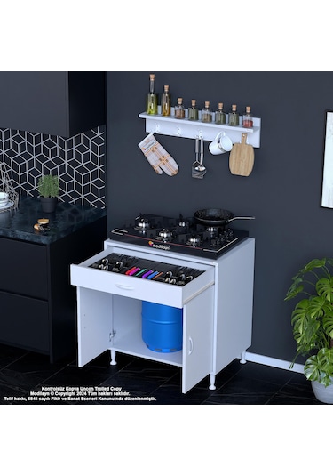Modilayn Birce Xxxl-80 X 87 X 48 Cm Tüp Bölmeli Set Ocak Altı Dolap Ve Baharat Rafı