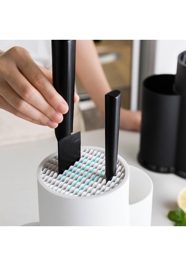 Novahub Beyaz Mutfak Düzenleyici: Bıçak Tutucu, Çatal Kaşık Standı, Blok Pp Süzgeç Saklama Kutusu Beyaz