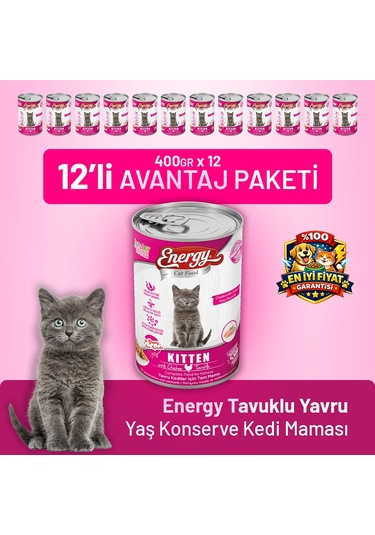 Energy Tavuklu Yavru Yaş Kedi Maması 400 G - 12 Adet