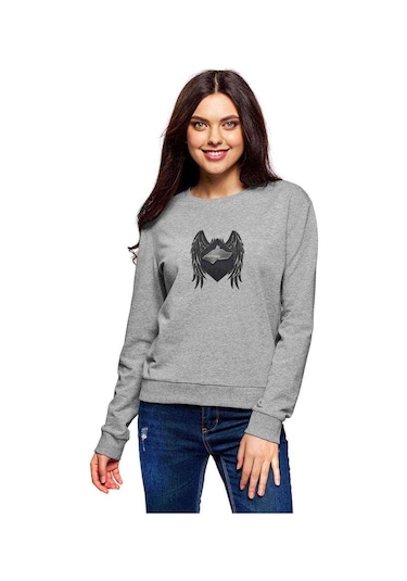Selçuklu Gri Kartalı Göktürk Baskılı Gri Kadın Sweatshirt