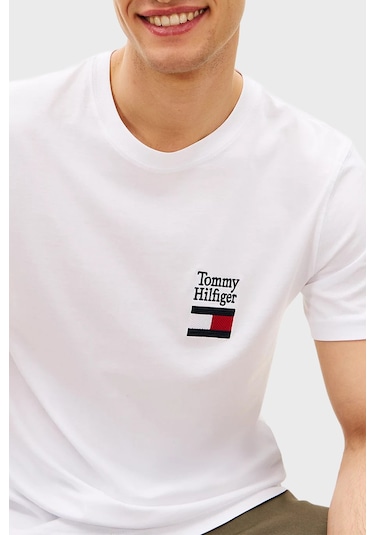Tommy Hilfiger Erkek T Shirt Mw0mw42367 Ybr Beyaz Beyaz