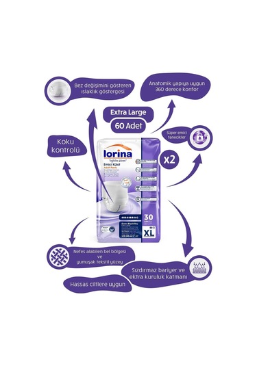 Yetişkin Emici Külot Xlarge 30'lu 2 Paket 60 Adet XL