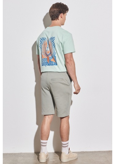 Regular Fit Normal Kesim Pamuk Lastikli Bel Yeşil Sweat Şort W231354300 Yeşil