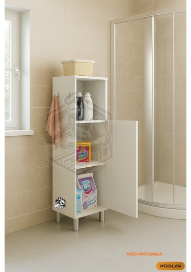 Tamamı Mdf Tek Kapaklı Havluluklu Banyo Dolabı Çok Amaçlı Dolap