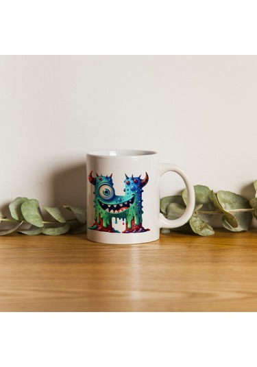 H Harfi Bardak, Sevimli Canavarlar Harflı Bardak Hediyesi Porselen Beyaz