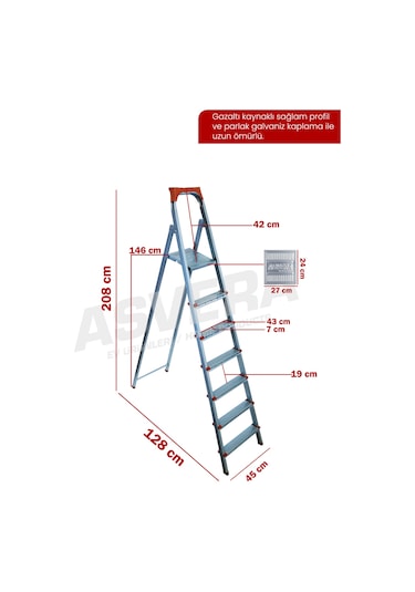 Asvera 6+1 7 Basamaklı Ev Tipi Katlanabilir Profil Merdiven - Sağlam Çelik Depo Merdiveni