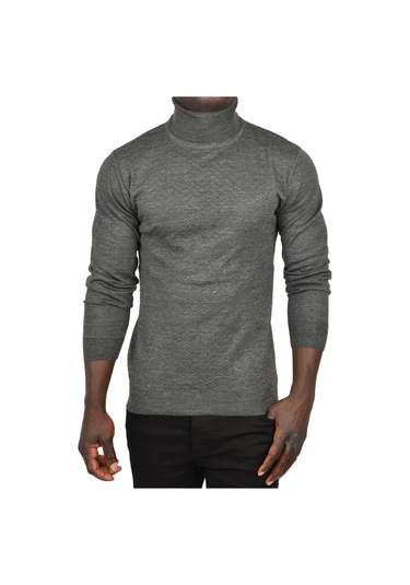 Deepsea Erkek Antrasit Zigzag Desenli Tam Balıkçı Yaka Dar Kesim Boğazlı Triko Kazak 2505497 Antrasit
