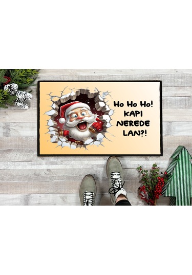 Kapı Nerde Espirili Noel Baba Kapı Önü Paspası 60x40 Cm Paspas Çok Renkli