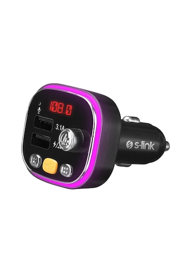 S-link Sl-bt306 Çift Usb 5v 3.1a Rainbow Işıklı Led Ekran Tf Kartlı V5.0 Bluetooth Fm Transmitter