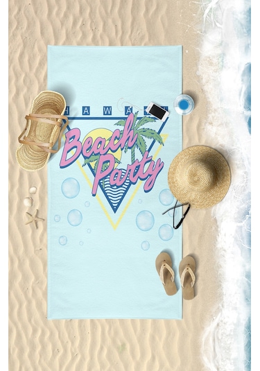 BEACH PARTY Dijital Baskılı 75x150 Cm Plaj Havlusu Açık Mavi