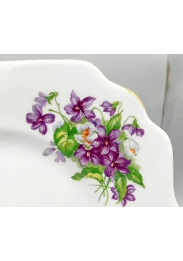 Mor Menekşe Desenli Vintage İngiliz Antika Servis Tabağı 23.5cm