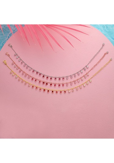 925 Ayar Gümüş Top Zincirli Kırmızı Renk Geçişli Hal Hal Gold