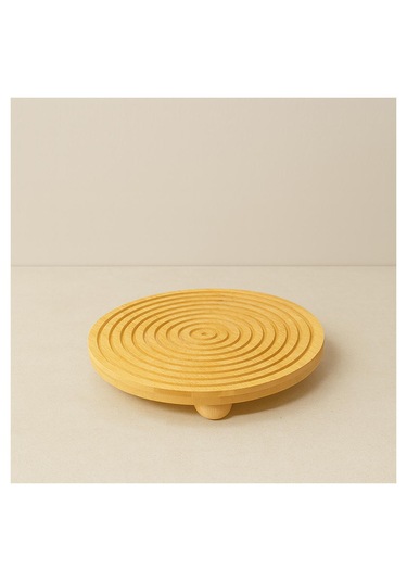 Bambu Dekoratif Top Ayaklı Yuvarlak Sunum Tabağı, Servis Tabağı, 28 X 28 Cm 1 Adet
