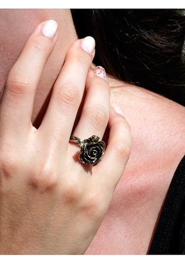 Gül İşlemeli Antik Eskitme Ayarlanabilir Kadın Yüzük Euy126