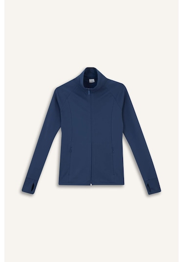 Defacto Defactofit Fitted Vücuda Oturan Ultra Soft Dik Yaka Çift Cepli Parmak Detaylı Fermuarlı Spor Hırka B3985ax25auın231 Indigo