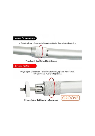 Vankyo Groove 30-60cm Alüminyum Projeksiyon Cihazı Tavan Askı Aparatı Duvar Bağlantı Aparatı Universal Projector Beyaz 360 Dönebilen Tripod Yuvalı