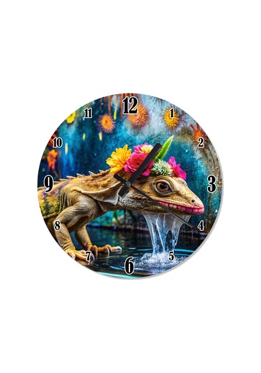 Su İçen Kertenkele Tasarım Duvar Saati