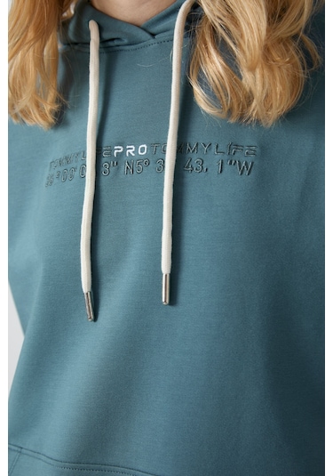 Tommy Life Orman Yeşili Kapüşonlu Kanguru Cep Oversize Lastik Paça Kadın Eşofman Takımı - 95288 Yeşil