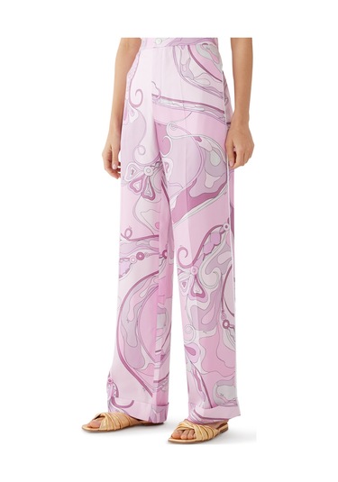 Pucci Orkide Desenli Ipek Twill Pantolon Pembe