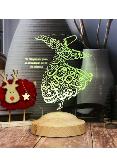 Semazen 3D Led Lamba, Mevlana Sözleri Semazen Hediye Gece Lambası
