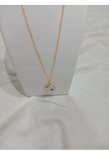 Beyaz Nazarboncuğu Şık Çelik Kolye Beyaz