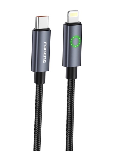Foneng Xs08 27w Type-c To Lightning Işıklı Örgü 1.2m Hızlı Data Ve Şarj Kablosu