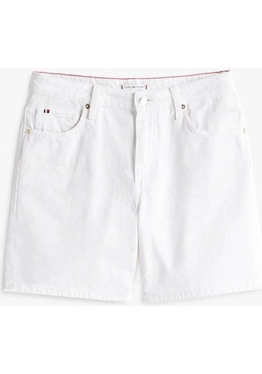 Tommy Hilfiger Kadın Beyaz Orta Bel Kot Şort Beyaz