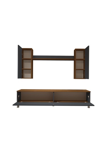 Decoraktiv Eko 7 Mdf Std Krom Ayaklı Tv Ünitesi Tv Sehpası Ceviz - Antrasit