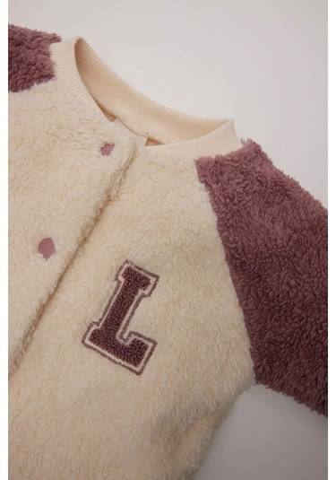 DeFacto Kız Bebek Baskılı Bisiklet Yaka Çıtçıt Kapamalı Welsoft Pelüş Hırka D6675A524WNBG744 Bej