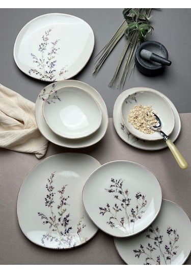 Tabak Evi Porselen Pebble Yemek Takımı Lila 4 Kişilik 12 Parça