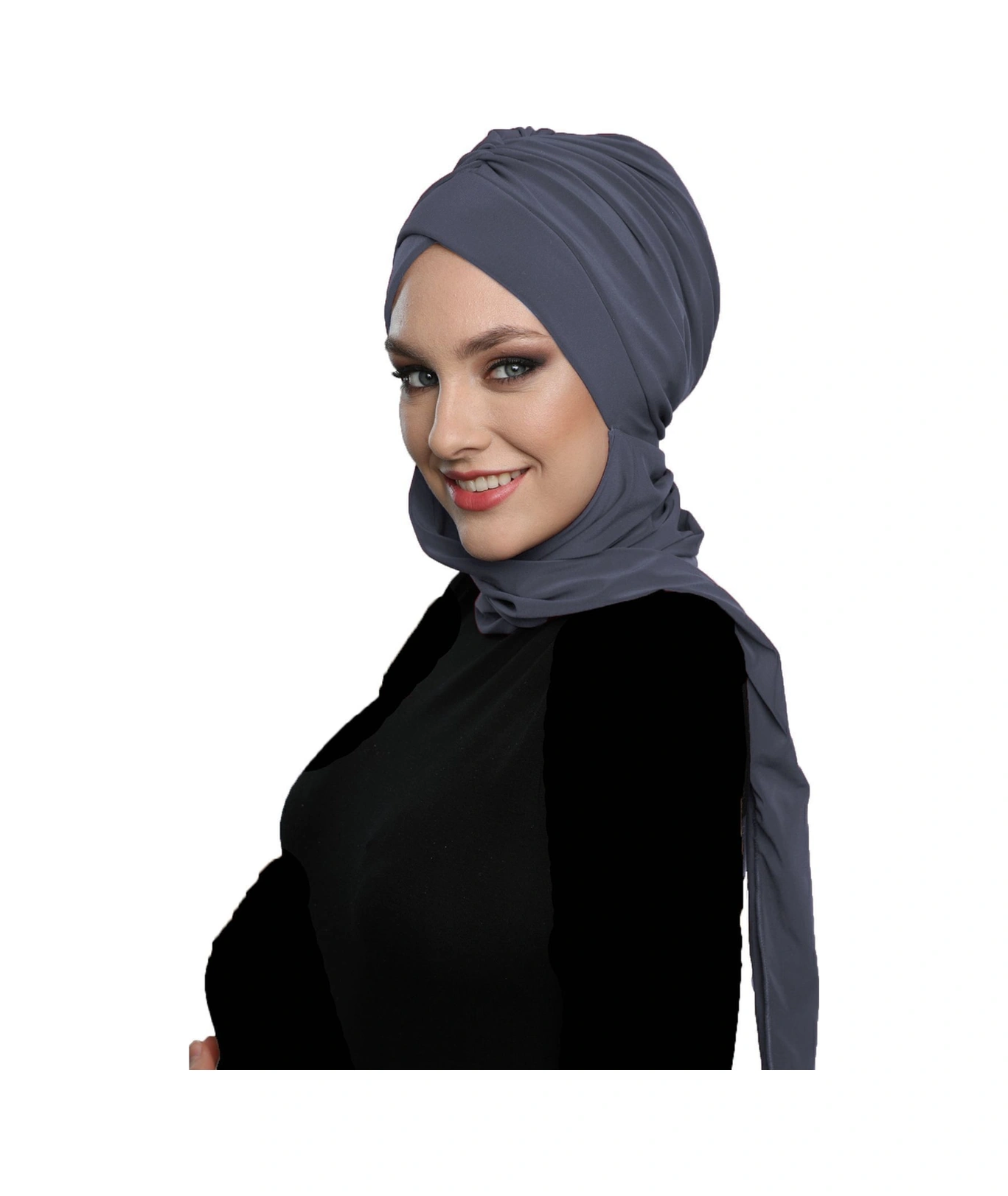 Kardelen Atkılı Astarlı Koyu Gri Hazır Türban Tesettür Havuz Ve Dış Bone Koyu Gri