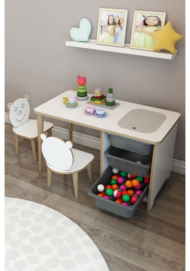 Moniev Çocuk Çalışma Masası Oyun Ve Etkinlik Masası Yaz Sil Masa Gri Gri