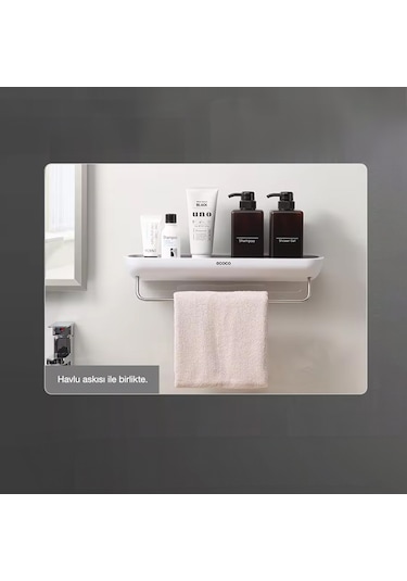 Ecoco Duvara Yapışkanlı Banyo Ve Mutfak Düzenleme Rafı Havlu Askı Beyaz