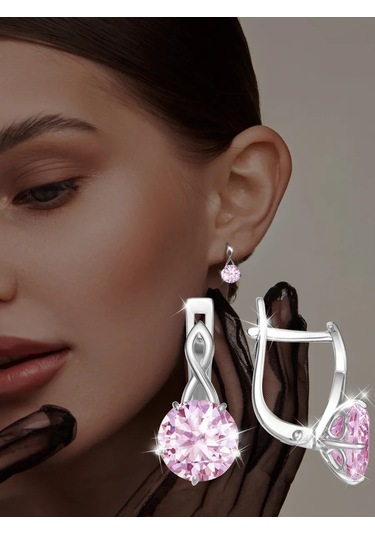 Asj Büyük Taşlı 925 Ayar Gümüş Küpeler 238437692 Pembe