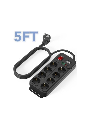 Honeybeeshop 1 Adet Siyah 10 Ft Duvara Monte Dijital Saat 8 Ac Cikisi 5 Usb Portu 15m Uzatma Kablosu Acma Kapama Anahtari Ev Ofis Okul Guç Seridi