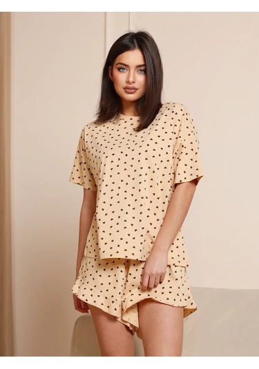 Aran Brand Büyük Beden Şortlu Ve Tişörtlü Yılbaşı Pijaması 320851236 Kahverengi