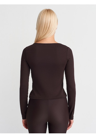 Dilvin 31993 Fermuar Detaylı Uzun Kollu Top-koyu Kahve Koyu Kahve