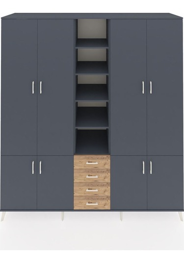 Kronos Dolap 17 Raflı 4 Çekmeceli 8 Kapaklı 220x59x243 Antrasit-antrasit/çam Antrasıt/atlas Çam