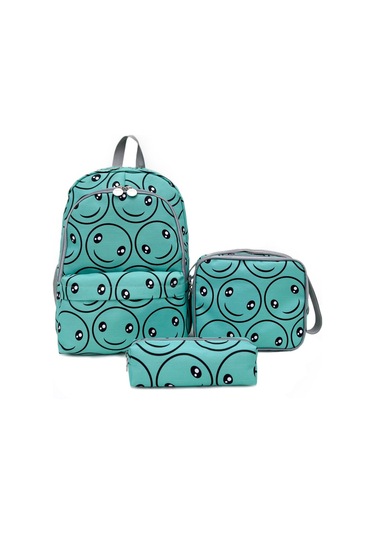Superbag Kız Çocuk Ilkokul Çantası Smile Desenli Sırt Çantası Beslenmelik Ve Kalemlik 3'lü Set Su Yeşili